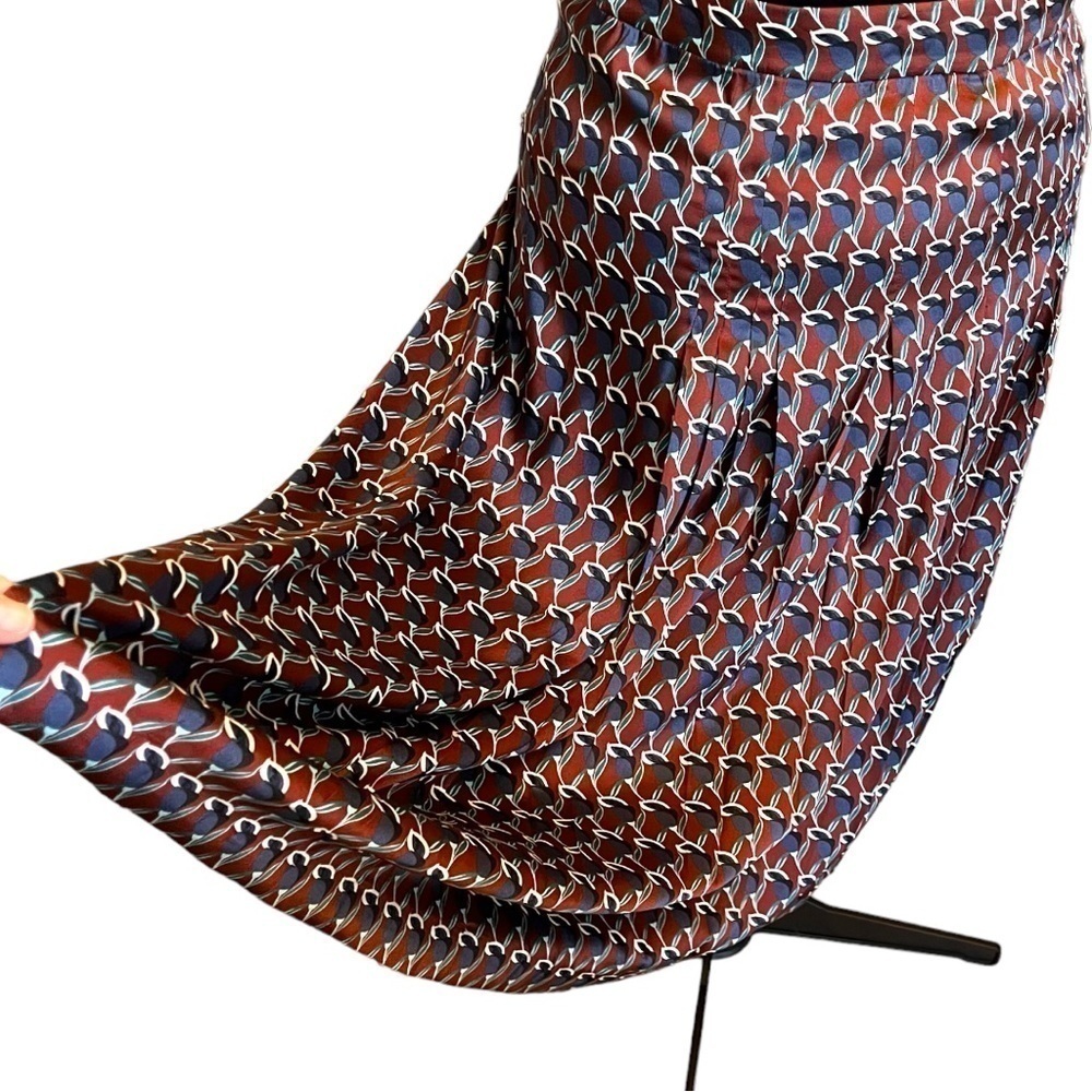 Zara Geometric Print Silky Satin Midi Skirt with Pleats - Picture 6 of 16